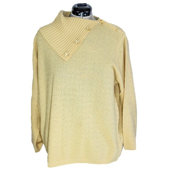 Vintage 80s HUNTERS RUN Women's 1X Yellow Sweater Chunky Preppy Cowl Cottagecore - Picture 1 of 5